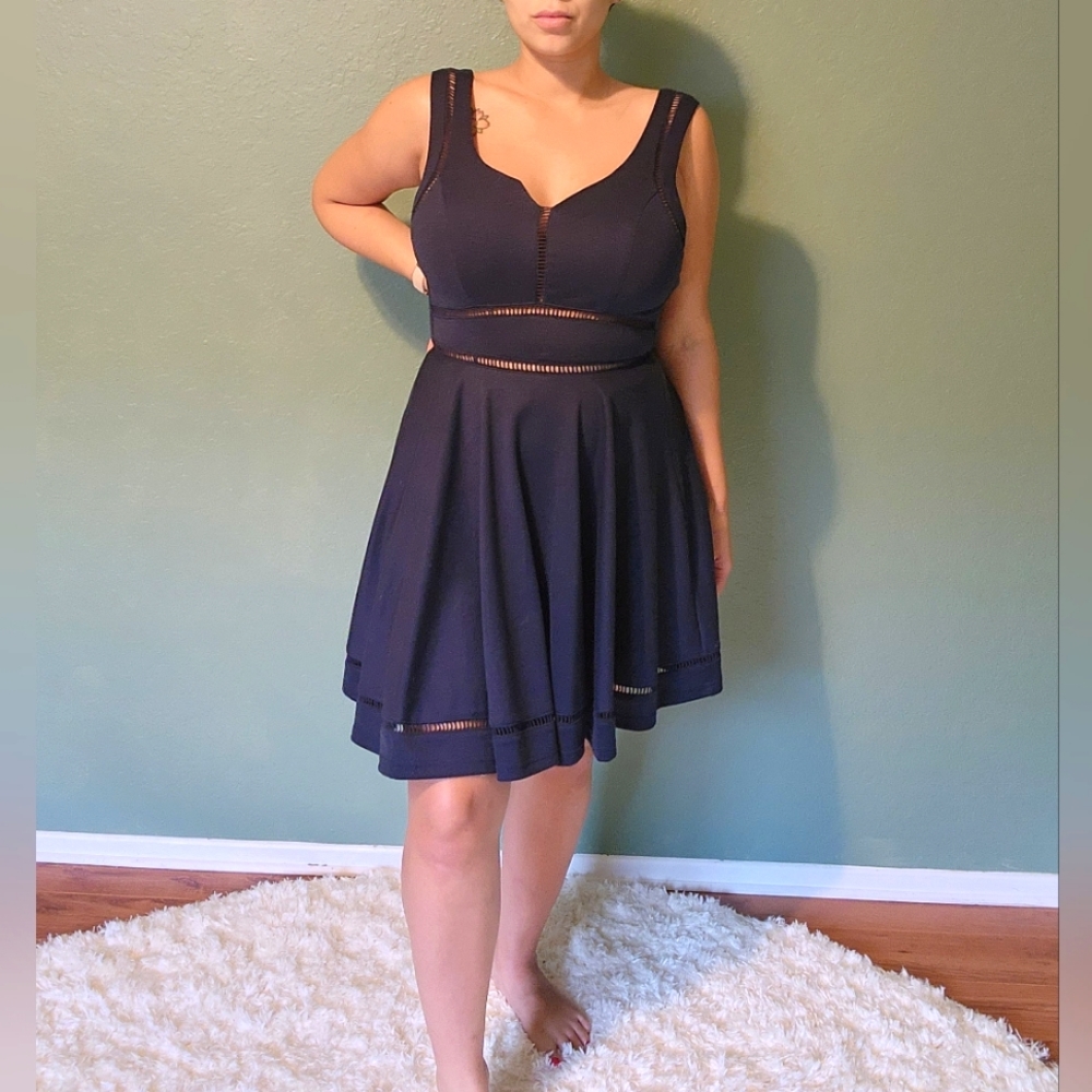 Blue skater dress with sweetheart neckline